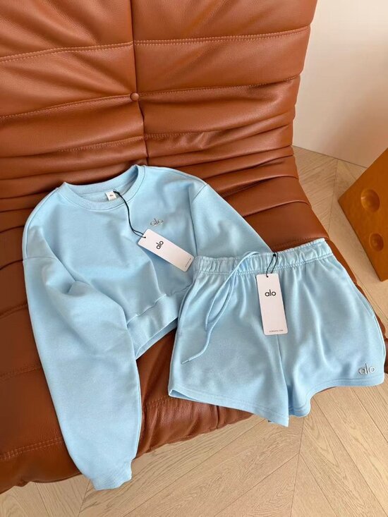 ALO Yoga Tops - ALO Blue Long-Sleeve Top & Shorts Set — Size M